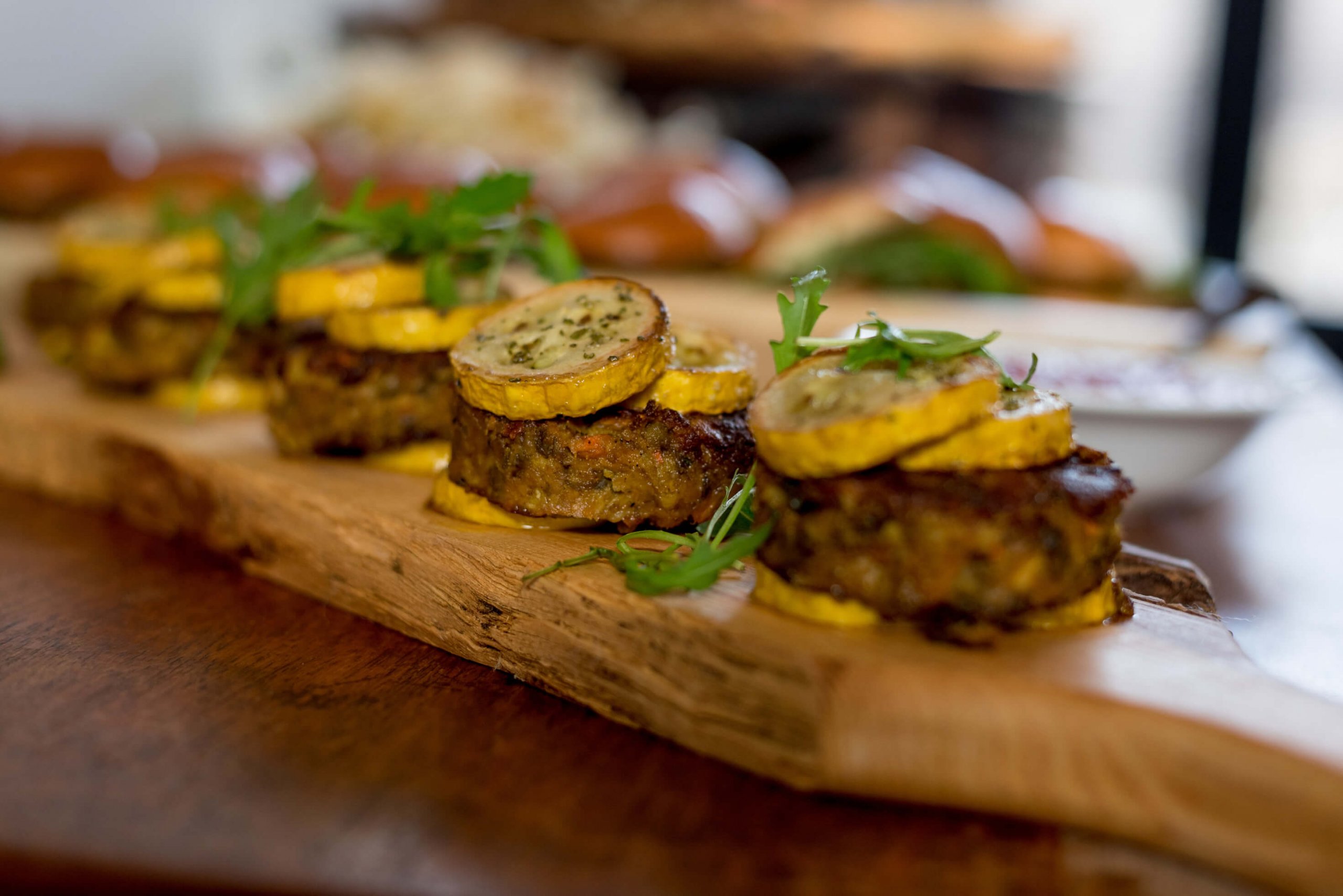 Vegan burgers Vegan Burgers with yellow courgette garnish