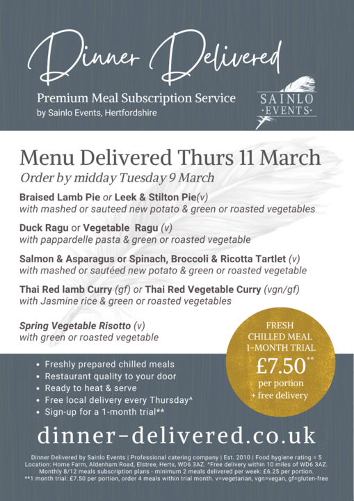 sainlo events delivery menu sainlo events dinner delivered menu 11 march